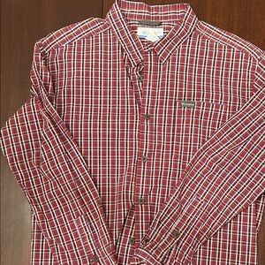 Columbia Men's Red and White Plaid Button Down Shirt